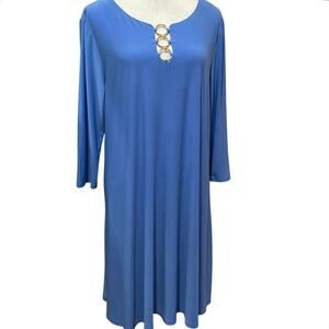 Ivy Road Blue Dress Size Extra Large 3/4  Sleeves Silver Ring Neckline Accent